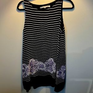 Stripes and floral flowy knee length dress